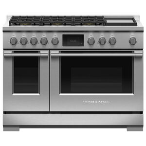 Fisher & Paykel Series 9 48 in. 6.9 cu. ft. Smart Air Fry Convection Double Oven Freestanding Dual Fuel Range with 6 Sealed Burners & Griddle - Stainless Steel, , hires