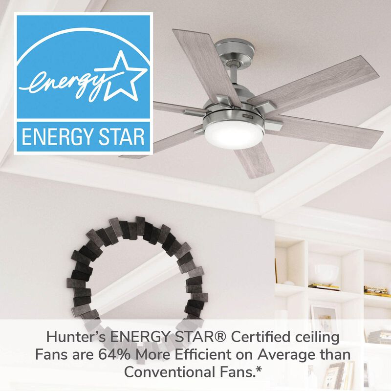 Hunter 52 in. Georgetown Energy Star HunterExpress Ceiling Fan with LED Light Kit & Handheld Remote - Brushed Nickel, , hires