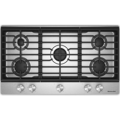 KitchenAid 36 in. 5-Burner Natural Gas Cooktop with Simmer Burner & Power Burner - Stainless Steel | KCGK336SSS