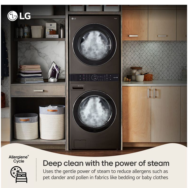 LG 27 in. WashTower with 4.5 cu. ft. Washer with 10 Wash Programs & 7.4 cu. ft. Electric Dryer with 9 Dryer Programs, Sensor Dry & Wrinkle Care - Black Steel, Black Steel, hires