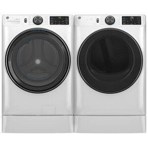GE 28 in. 5.0 cu. ft. Smart Stackable Front Load Washer with OdorBlock, Sanitize Cycle & Steam Cycle - White, White, hires