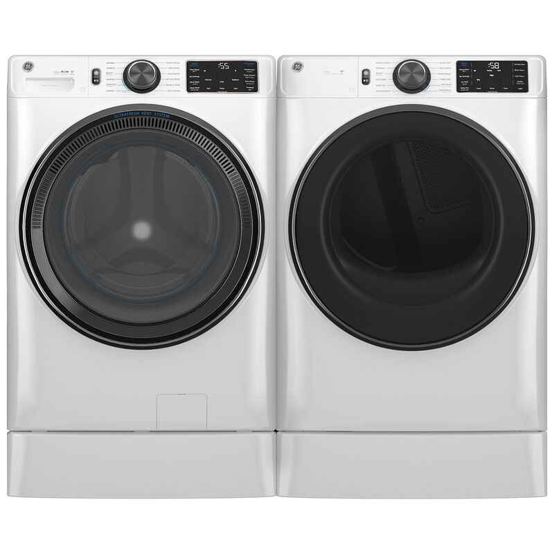 GE 28 in. 5.0 cu. ft. Smart Stackable Front Load Washer with OdorBlock, Sanitize Cycle & Steam Cycle - White, White, hires