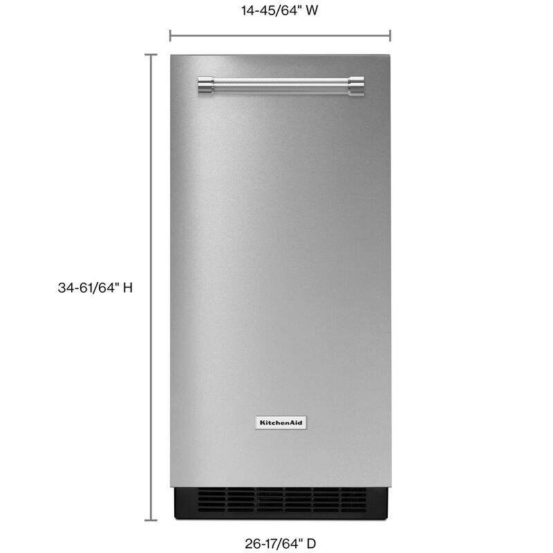 KitchenAid 15 in. Built-In Ice Maker with 25 Lbs. Ice Storage Capacity, Self- Cleaning Cycle, Clear Ice Technology & Digital Control - Stainless Steel with PrintShield Finish, Stainless Steel with PrintShield Finish, hires