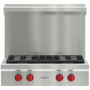 Wolf 30 in. 4-Burner Natural Gas Rangetop with Simmer Burner & Power Burner - Stainless Steel, , hires