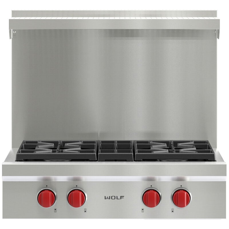 Wolf 30 in. 4-Burner Natural Gas Rangetop with Simmer Burner & Power Burner - Stainless Steel, , hires