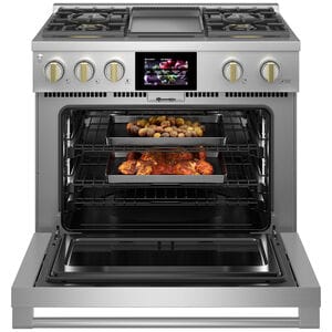 Monogram Statement Series 36 in. 5.7 cu. ft. Smart Air Fry True European Convection Dual Fuel Range with 4 Sealed Burners & Griddle - Stainless Steel, , hires