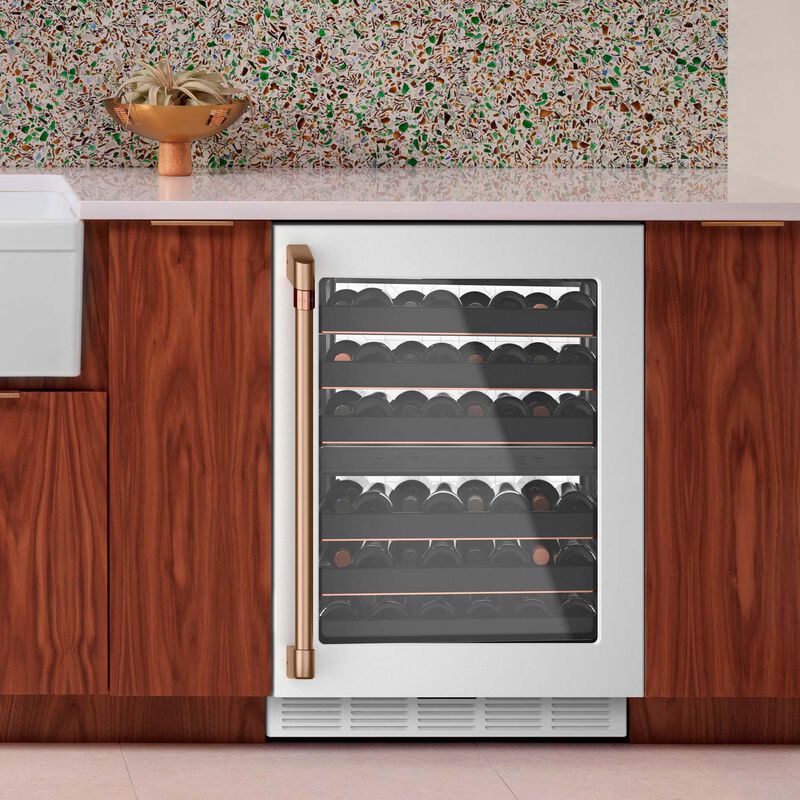 Cafe 24 in. Undercounter Wine Cooler with Dual Zones & 46 Bottle Capacity - Matte White, Matte White, hires