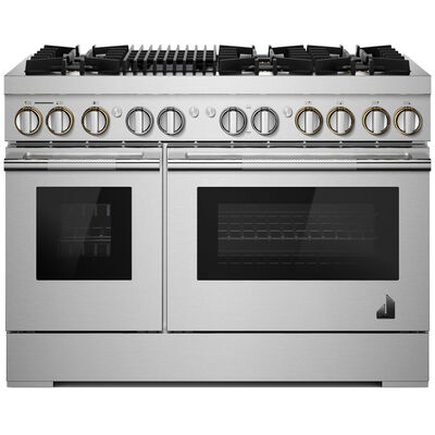 JennAir Rise Series 48 in. 6.3 cu. ft. Smart Convection Double Oven Freestanding Dual Fuel Range with 6 Sealed Burners & Grill - Stainless Steel | JDRP648HL