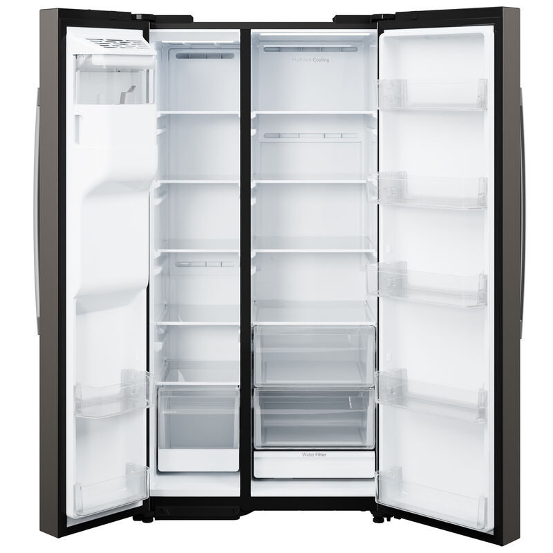 GE 36 in. 27.9 cu. ft. Side-by-Side Refrigerator with Ice & Water Dispenser - Slate, Slate, hires