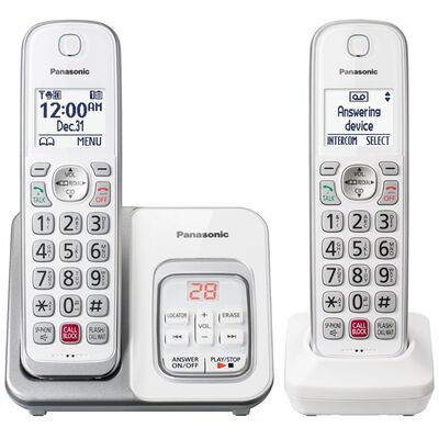 Panasonic 2-handset Cordless Phone Set with Answer Machine & Caller ID - White | KXTGD832W