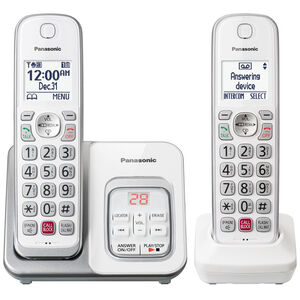 Panasonic 2-handset Cordless Phone Set with Answer Machine & Caller ID - White, , hires