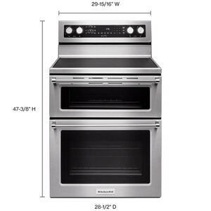KitchenAid 30 in. 6.7 cu. ft. Convection Double Oven Freestanding Electric Range with 5 Smoothtop Burners - Stainless Steel, Stainless Steel, hires
