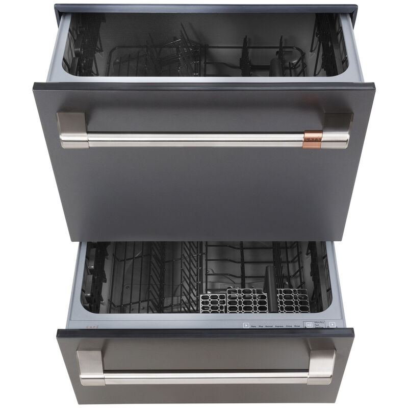 Cafe 24 in. Built-In Double Drawer Dishwasher with Top Control, 49 dBA Sound Level, 14 Place Settings, 6 Wash Cycles & Sanitize Cycle - Matte Black, , hires