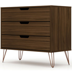 Manhattan Comfort Rockefeller Mid-Century Modern 3-Drawer Dresser - Brown, Brown, hires