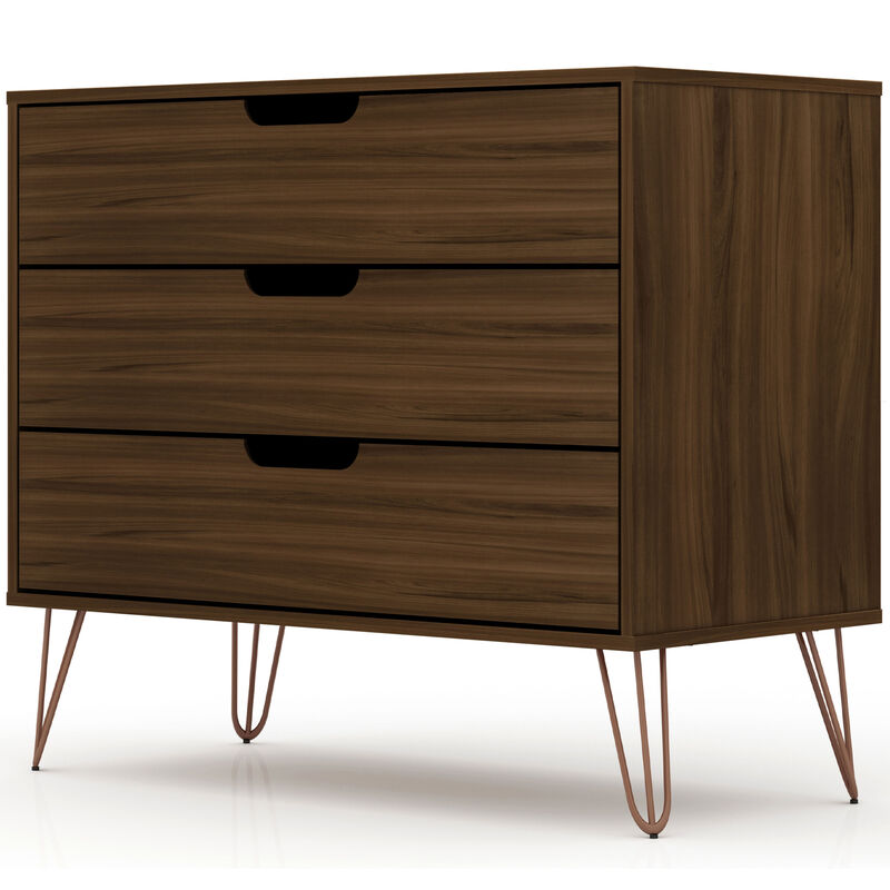 Manhattan Comfort Rockefeller Mid-Century Modern 3-Drawer Dresser - Brown, Brown, hires