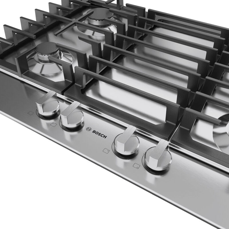 Bosch 300 Series 30 in. 4-Burner Natural Gas Cooktop with FlameSafe Thermocouple Sensor & Simmer Burner - Stainless Steel, , hires