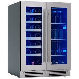 Zephyr Presrv Series 24 in. Undercounter Wine Cooler with Glass & Wood Racks, Dual Temperature Zones & 21 Bottle Capacity - Stainless Steel, , hires
