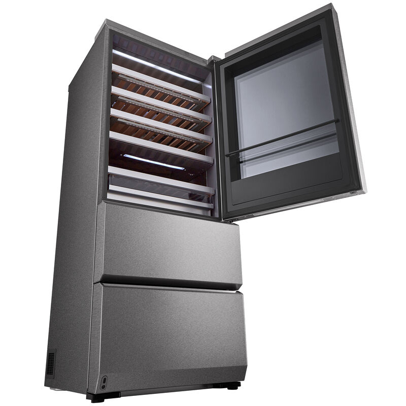 LG Signature InstaView 28 in. Freestanding Smart Wine Cooler with 2 Freezer Drawers, Multi-Zone & 65 Bottle Capacity - Textured Steel, , hires