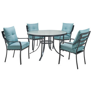 Hanover Lavallette 5-Piece 52" Round Glass Top Dining Set - Blue, , hires