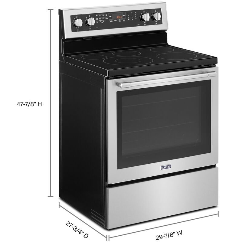 Maytag 30 in. 6.4 cu. ft. Convection Oven Freestanding Electric Range with 5 Smoothtop Burners - Stainless Steel, , hires
