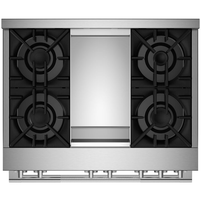 JennAir Rise Series 36 in. 5.1 cu. ft. Smart True European Convection Gas Range with 4 Sealed Burners & Griddle - Stainless Steel, , hires