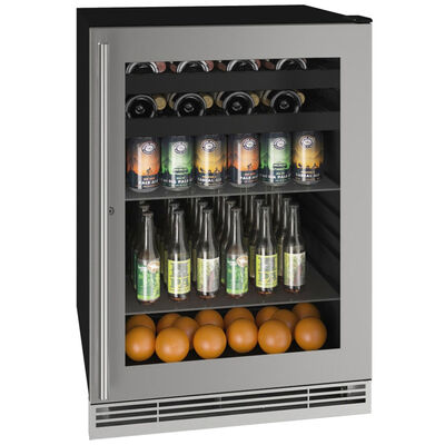 U-Line 1 Class Series 24 in. Built-In/Freestanding 5.5 cu. ft. Compact Beverage Center with Adjustable Shelves & Digital Control - Stainless Steel | HBV124-SG31A