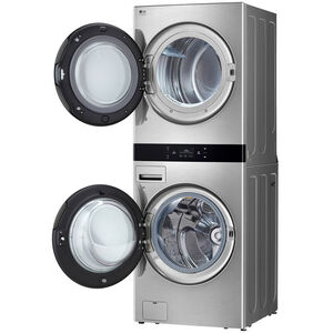 LG 27 in. 5.0 cu. ft. Smart Electric Front Load WashTower with AI Sensor Dry, TurboSteam, Allergiene Cycle, ezDispense, AI DD 2.0 Advanced Washing, Sensor Dry, Sanitize & Steam Cycle - Noble Steel, Noble Steel, hires