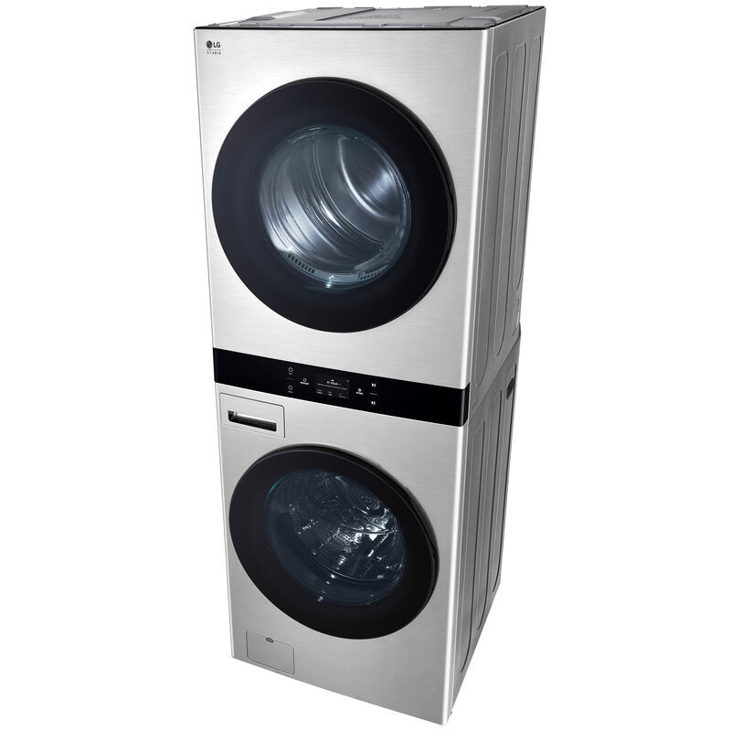 LG 27 in. 5.0 cu. ft. Smart Electric Front Load WashTower with AI Sensor Dry, TurboSteam, Allergiene Cycle, ezDispense, AI DD 2.0 Advanced Washing, Sensor Dry, Sanitize & Steam Cycle - Noble Steel, Noble Steel, hires