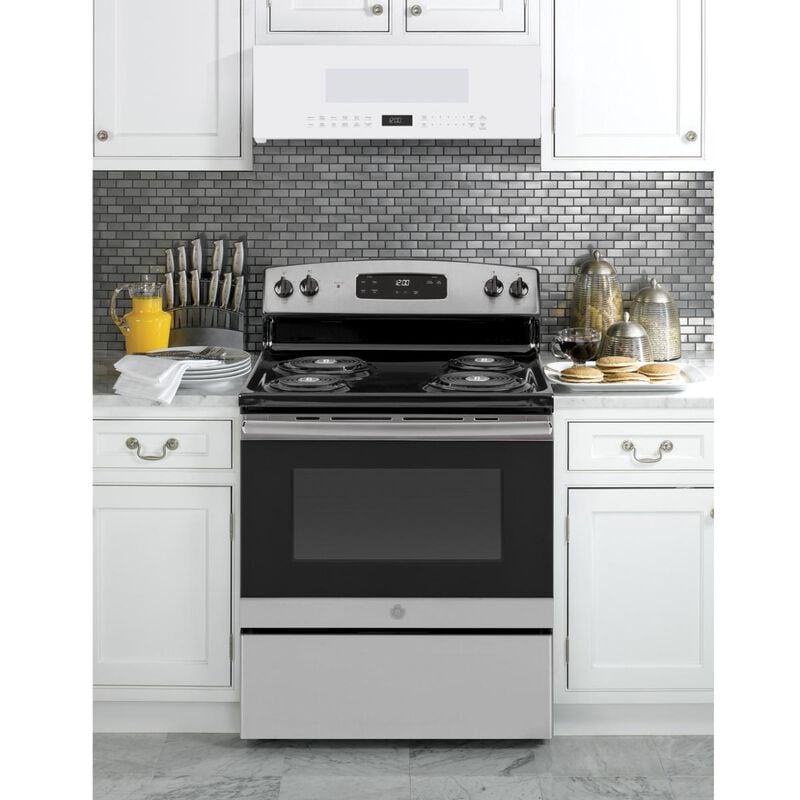 GE 30 in. 1.2 cu. ft. 1000W Low Profile Over-the-Range Microwave with 400 CFM & Sensor Cooking - White, , hires