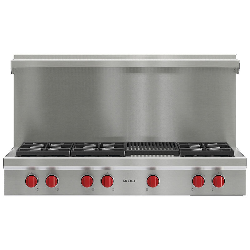 Wolf 48 in. Liquid Propane Gas Cooktop with 6 Sealed Burners & Grill - Stainless Steel, , hires