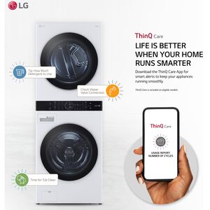 LG 27 in. WashTower with 4.5 cu. ft. Washer with 10 Wash Programs and TurboWash 360 & 7.4 cu. ft. Electric Dryer with 9 Dryer Programs, Sensor Dry & Wrinkle Care - White, White, hires