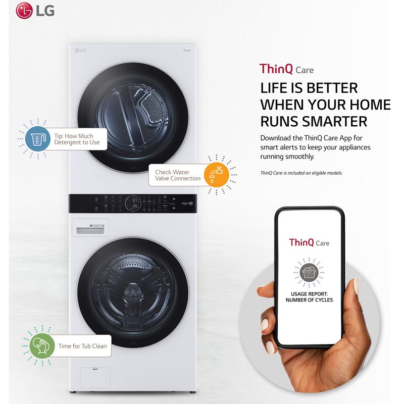 LG 27 in. WashTower with 4.5 cu. ft. Washer with 10 Wash Programs and TurboWash 360 & 7.4 cu. ft. Electric Dryer with 9 Dryer Programs, Sensor Dry & Wrinkle Care - White, White, hires