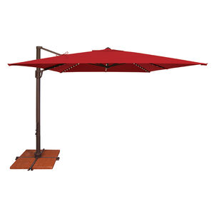 SimplyShade Bali Pro 10' Square Cantilever Umbrella in Sunbrella Fabric with Built-In Starlights - Jockey Red, Red, hires