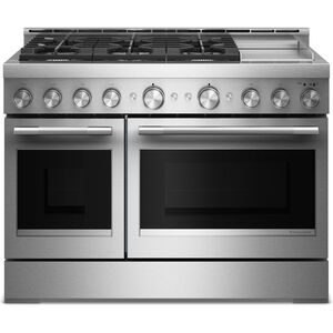 KitchenAid Commercial-Style 48 in. 6.3 cu. ft. Air-Fry True European Convection Double Oven Gas Range with 6 Sealed Burners & Griddle - Stainless Steel, , hires