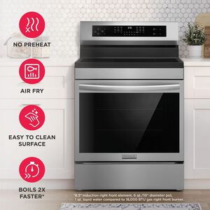 Frigidaire Gallery 30 in. 5.3 cu. ft. Air-Fry True European Convection Steam Electric Range with 4 Induction Burners - Stainless Steel, , hires