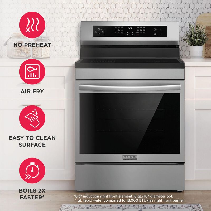 Frigidaire Gallery 30 in. 5.3 cu. ft. Air-Fry True European Convection Steam Electric Range with 4 Induction Burners - Stainless Steel, , hires