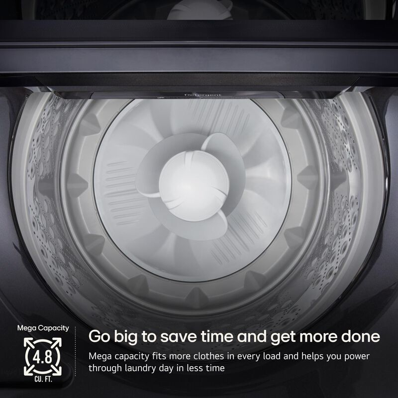LG 27 in. 4.8 cu. ft. Smart Top Load Washer with 4-Way Agitator, EasyUnload & AI Sensing - Platinum Black, Platinum Black, hires