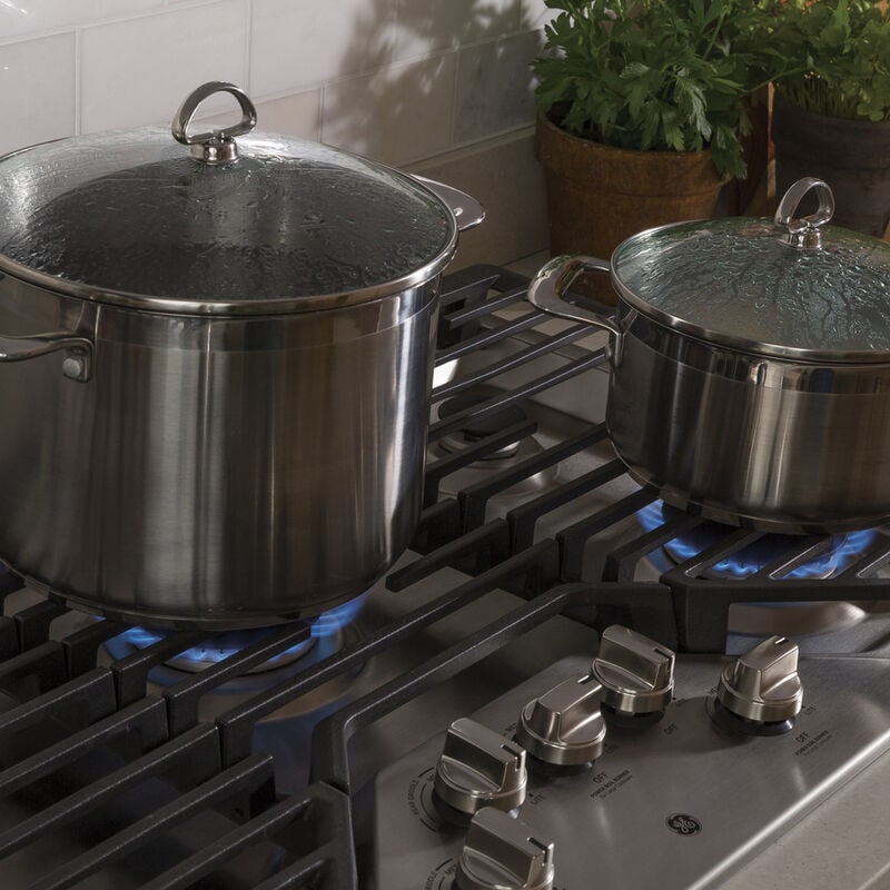 GE 36 in. 5-Burner Natural Gas Cooktop with Simmer Burner & Power Burner - Stainless Steel, Stainless Steel, hires