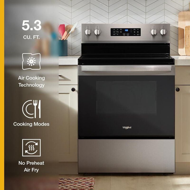 Whirlpool 30 in. 5.3 cu. ft. Air-Fry Standard Convection Electric Range with Radiant Burners - Stainless Steel, , hires
