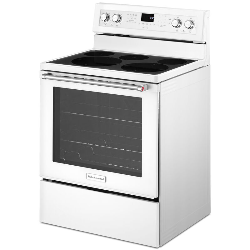 KitchenAid 30 in. 6.4 cu. ft. Convection Oven Freestanding Electric Range with 5 Smoothtop Burners - White, White, hires