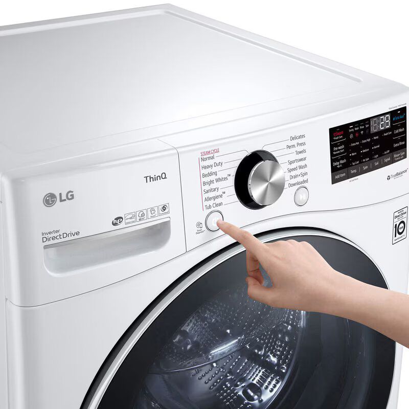 LG 27 in. 5.0 cu. ft. Smart Stackable Front Load Washer with TurboWash 360, Sanitize & Steam Wash Cycle - White, White, hires