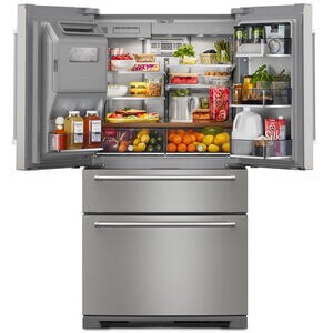 KitchenAid 36 in. 26.2 cu. ft. 4-Door French Door Refrigerator with Ice & Water Dispenser - Fingerprint Resistant Stainless Steel, , hires