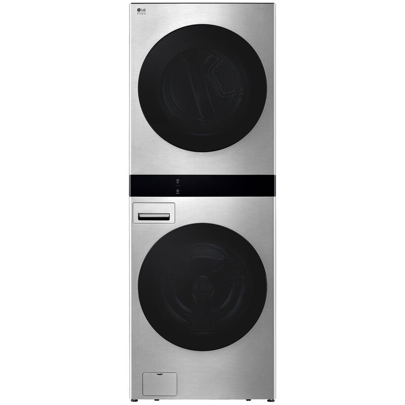 LG 27 in. 5.0 cu. ft. Smart Gas Front Load WashTower with AI Sensor Dry, TurboSteam, Allergiene Cycle, ezDispense, AI DD 2.0 Advanced Washing, Sensor Dry, Sanitize & Steam Cycle - Noble Steel, Noble Steel, hires