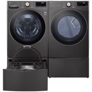 LG 27 in. 7.4 cu. ft. Smart Stackable Round-Door Gas Dryer with Built-In Intelligence, Sensor Dry, Turbo Steam, Sanitize & Steam Cycle - Black Steel, Black Steel, hires