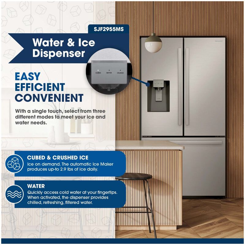 Sharp 36 in. 28.9 cu. ft. Garage-Ready French Door Refrigerator with Ice & Water Dispenser - Stainless Steel, , hires