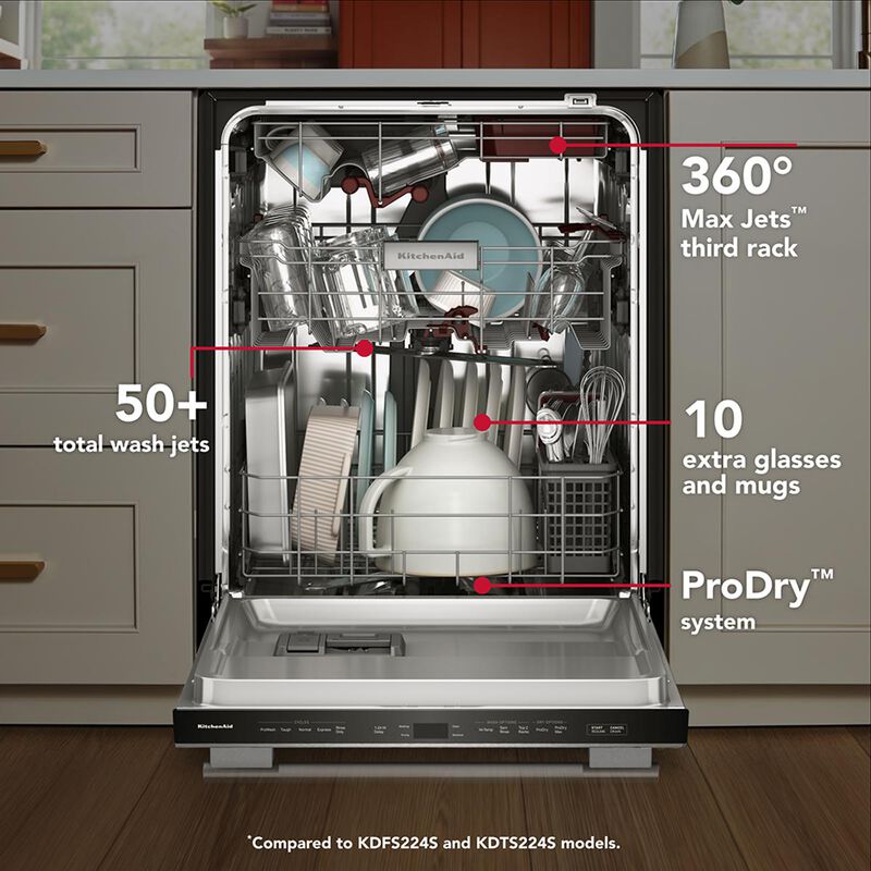 KitchenAid 24 in. Top Control Dishwasher with 44 dBA Sound Level, 3rd-Rack & ProDry System - Stainless Steel with PrintShield Finish, , hires