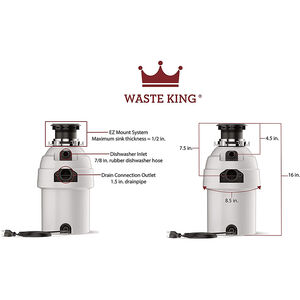 Waste King 1 HP Continuous Feed Waste Disposer with 2800 RPM, Anti-Jam & Noise Reducing Insulation - Stainless Steel, , hires