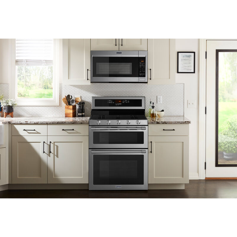 Maytag 30 in. 6 cu. ft. True European Convection Double Oven Gas Range with 5 Sealed Burners - Stainless Steel, , hires