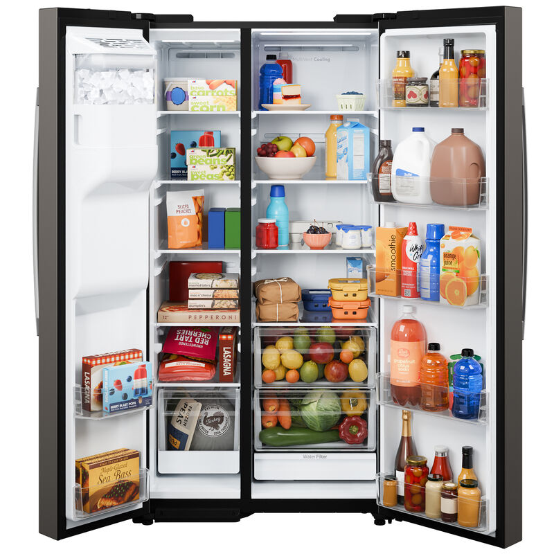 GE 36 in. 27.9 cu. ft. Side-by-Side Refrigerator with Ice & Water Dispenser - Slate, Slate, hires