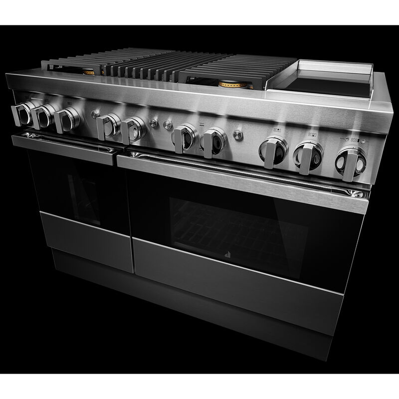 JennAir Noir Series 48 in. 6.3 cu. ft. Smart True European Convection Double Oven Dual Fuel Range with 4 Sealed Burners, Grill & Griddle - Stainless Steel, , hires